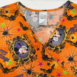 Disney Mickey Minnie Mouse Spooky Halloween Orange Scrub Top Women's Size L / XL